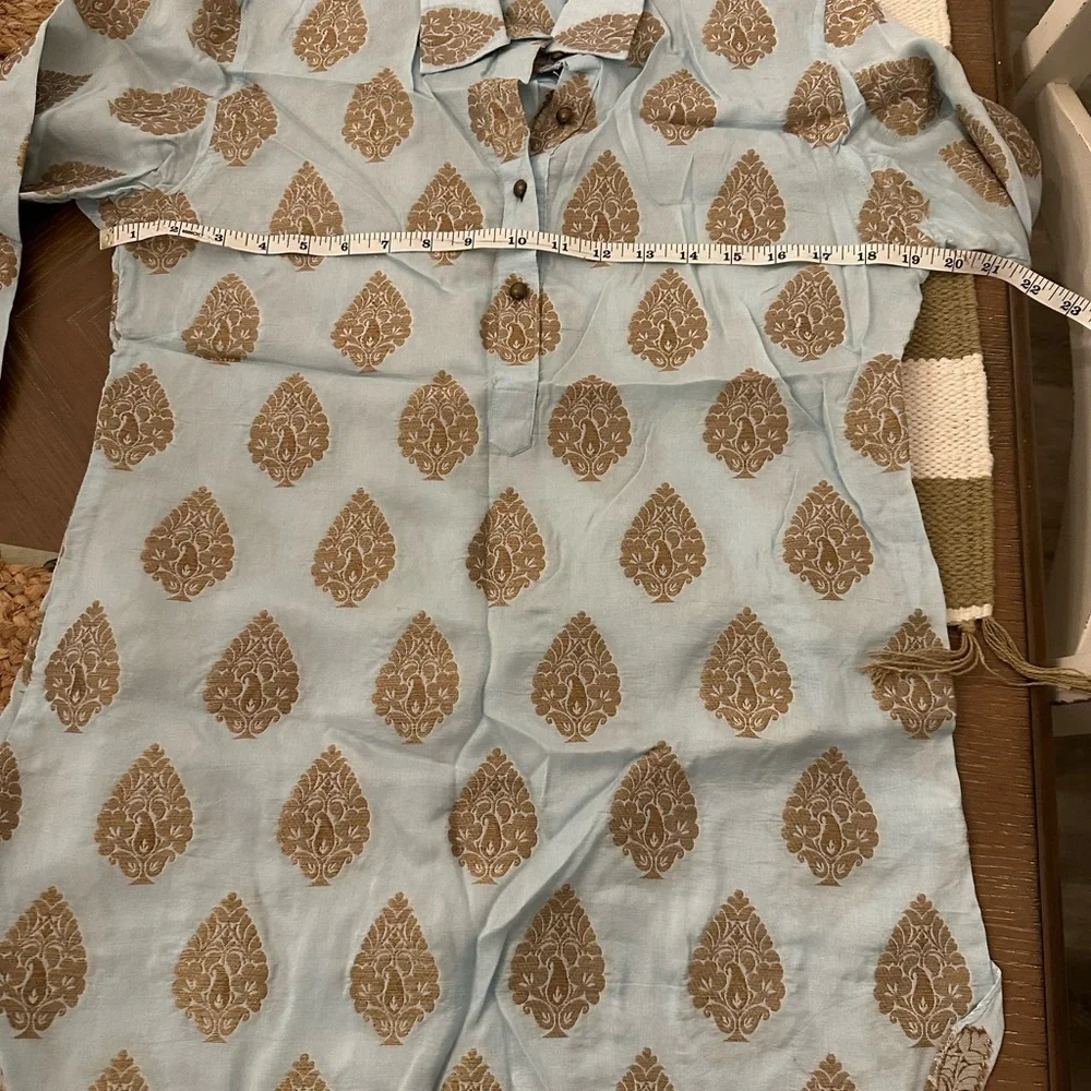 Bella Tu popover tunic Blue gold Small classy contemporary casual artsy - Picture 13 of 13